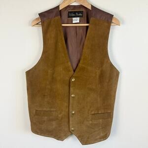 Vintage Men's Western Brown Genuine Suede Leather Vest Medium Rodeo